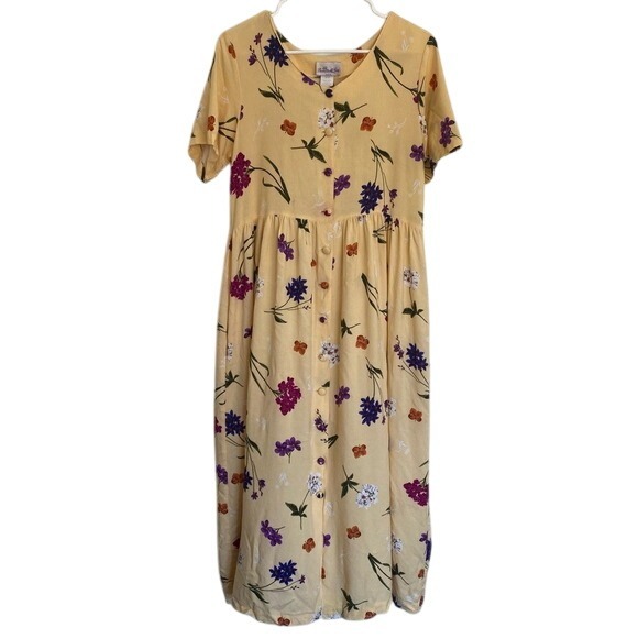 Y2K‎ Vintage BOBBIE MCGEE Women's 90s Floral Yellow Maxi Dress Cottage Core SZ M - Picture 1 of 15